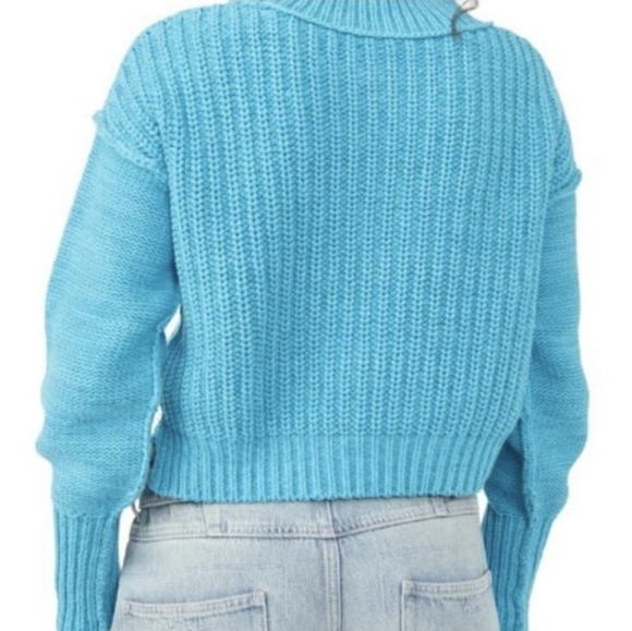 NWT Free People Bell Song Cropped Knit Long Sleeve Sweater Size XS Teal Blue - Picture 11 of 11